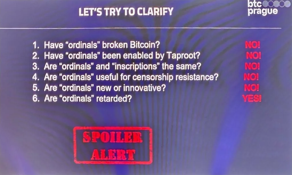 BTC Prague: Ordinals are retarded